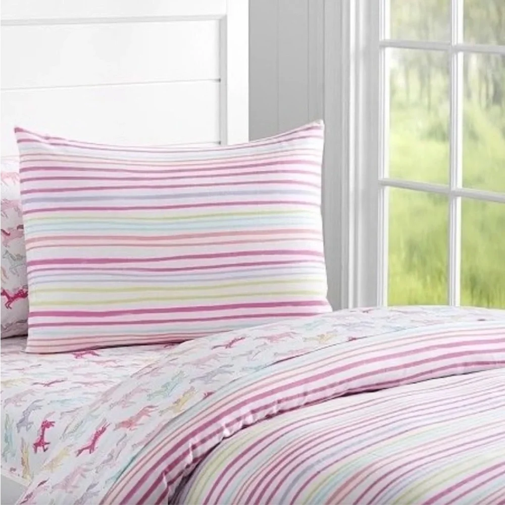 Pottery Barn Kids RAINBOW STRIPE Full/Queen Duvet & Standard Shams Linen Blend
